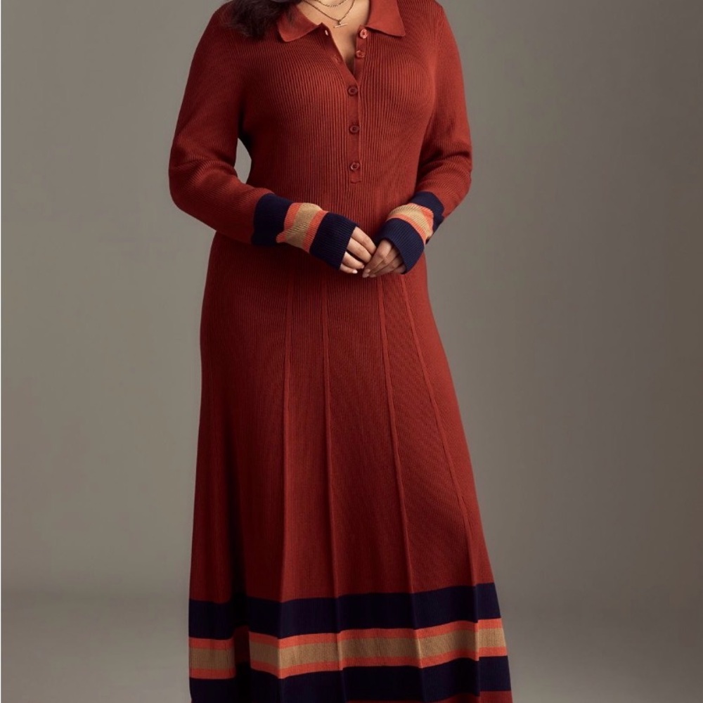 Maeve Pleated Long-Sleeve Midi Sweater Dress